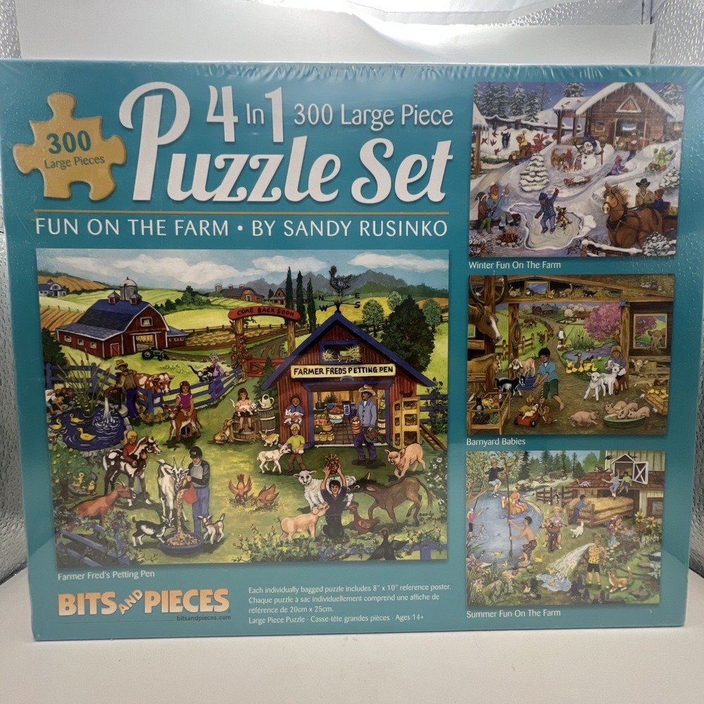 Bits & Pieces Fun on the Farm Puzzle Set 4 in 1 300 Large Piece Sandy Rusinko